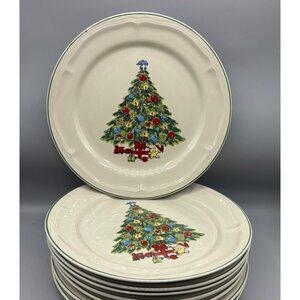 4 Pc Stoneware Christmas Tree Dinner Plate Festive Holiday Decor 10.5"
